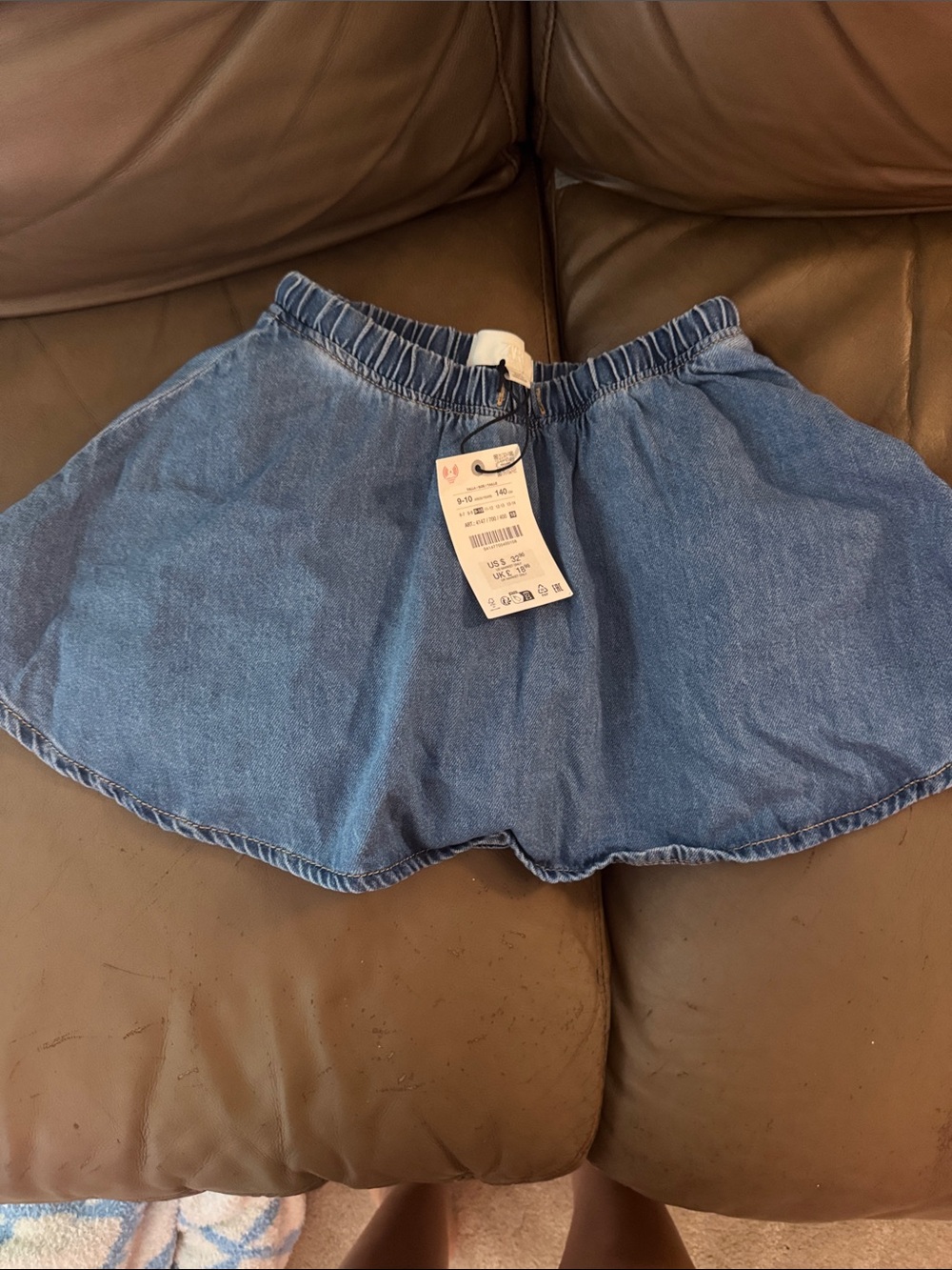 Zara Blue A-Line Denim Skort with Elastic Waist